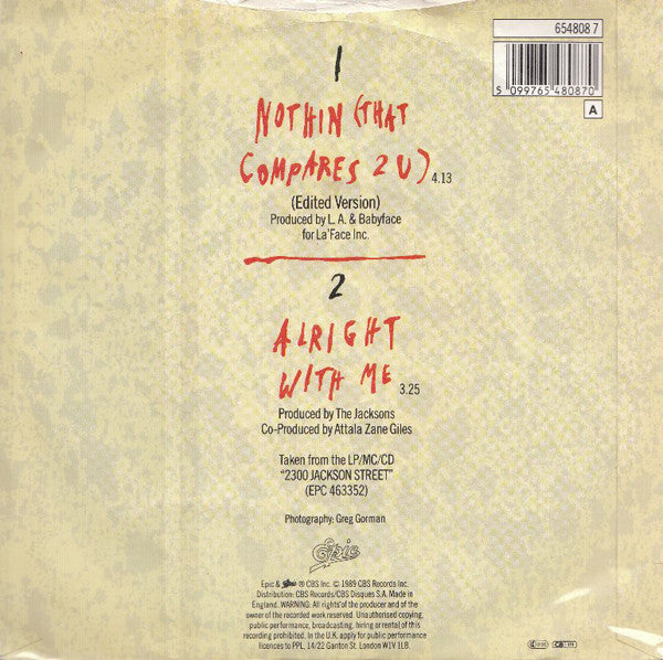 The Jacksons : Nothin (That Compares 2 U) (7", Single)