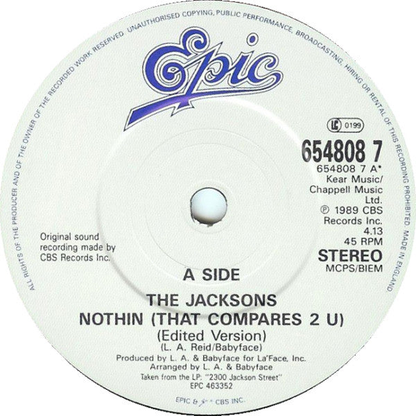The Jacksons : Nothin (That Compares 2 U) (7", Single)