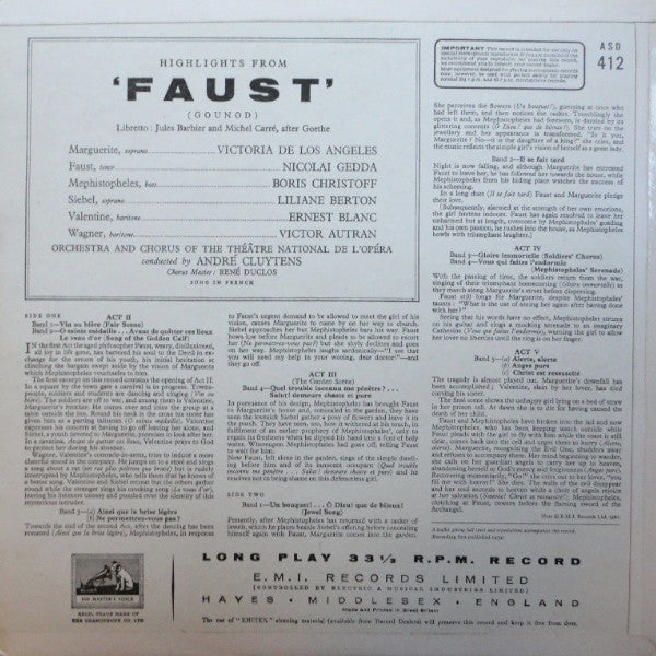 Charles Gounod - Orchestre National De L'Opéra De Paris Conducted By André Cluytens : Highlights From "Faust" (LP, RE, ER2)