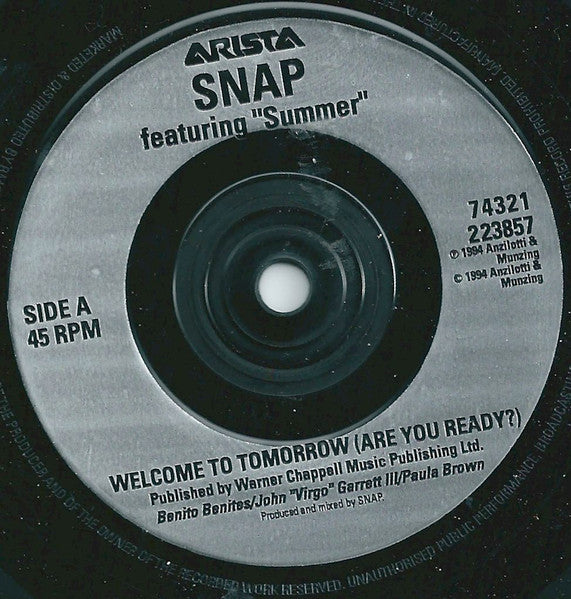 Snap! feat. Summer : Welcome To Tomorrow (7", Single)