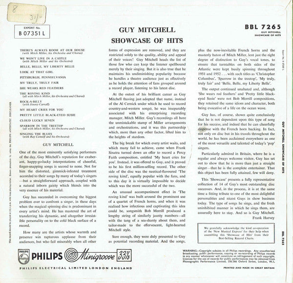 Guy Mitchell : Showcase Of Hits (LP, Comp, Mono)