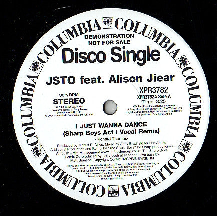 JSTO feat. Alison Jiear : I Just Wanna Dance (12", Promo)