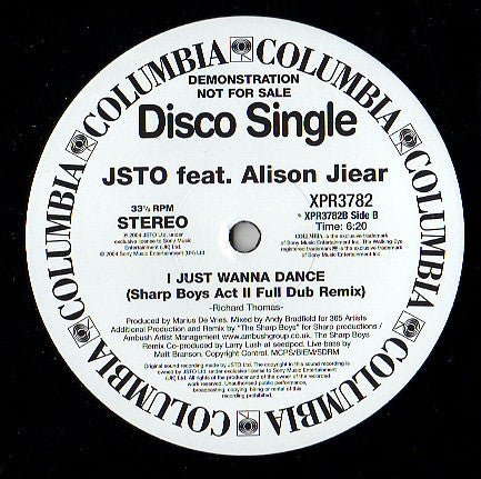JSTO feat. Alison Jiear : I Just Wanna Dance (12", Promo)
