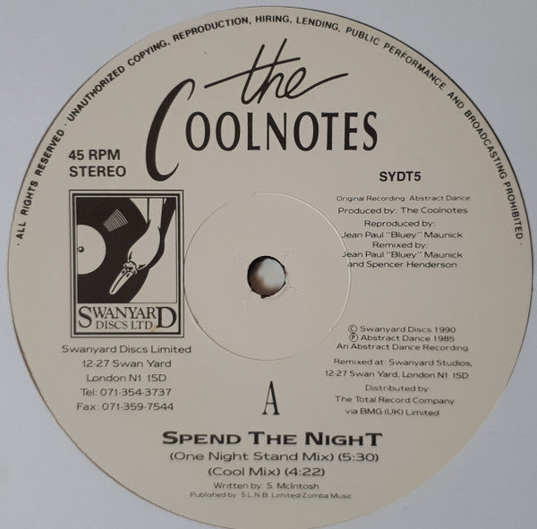 The Cool Notes : Spend The Night (Remix) (12")