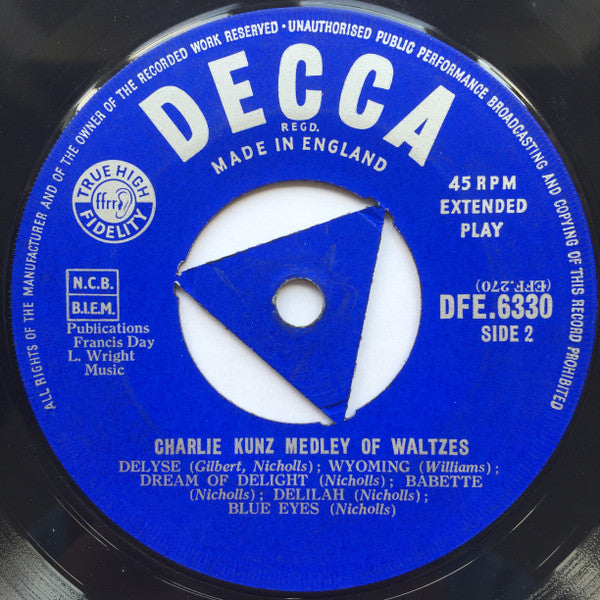 Charlie Kunz : Medley Of Waltzes (7", EP, Tri)