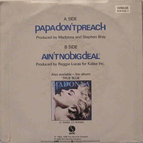 Madonna : Papa Don't Preach (7", Single, Pap)