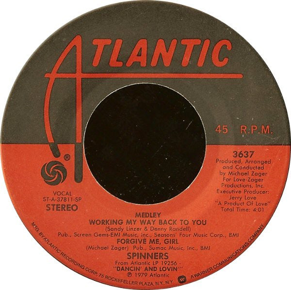 Spinners : Medley: Working My Way Back To You / Forgive Me, Girl (7", Spe)