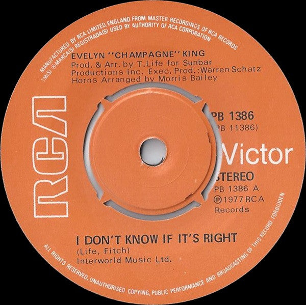 Evelyn King : I Don't Know If It's Right (7", Single)