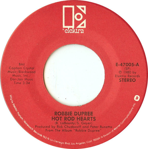 Robbie Dupree : Hot Rod Hearts (7", Single, SRC)