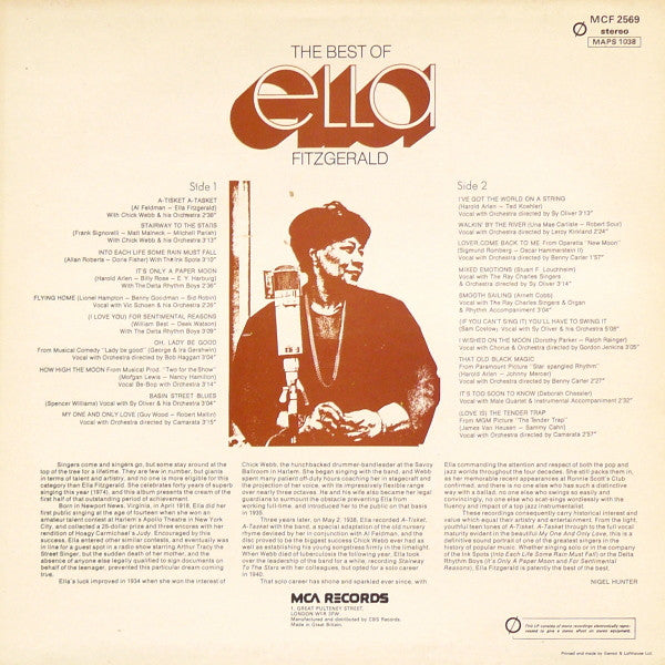 Ella Fitzgerald : The Best Of Ella Fitzgerald (LP, Comp, RE)