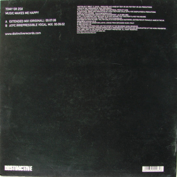 Tomy Or Zox : Music Makes Me Happy (12")