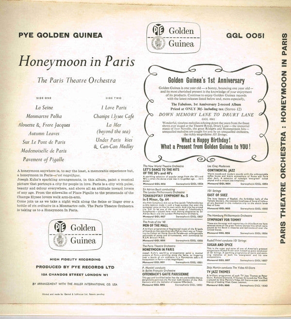 The Paris Theatre Orchestra : Honeymoon In Paris (LP)