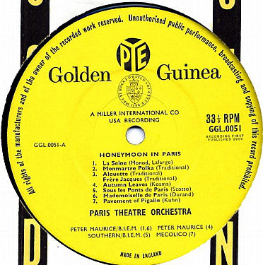 The Paris Theatre Orchestra : Honeymoon In Paris (LP)