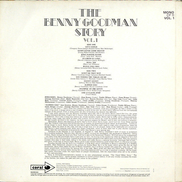 Benny Goodman : The Benny Goodman Story Vol. 1 (LP, Album, Mono)