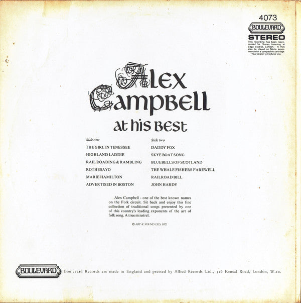 Alex Campbell (2) : Alex Campbell At His Best (LP, Album)
