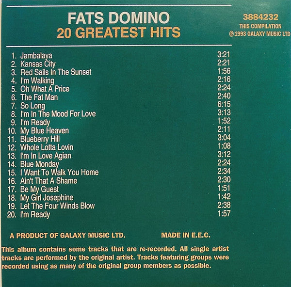 Fats Domino : 20 Greatest Hits (CD, Comp)