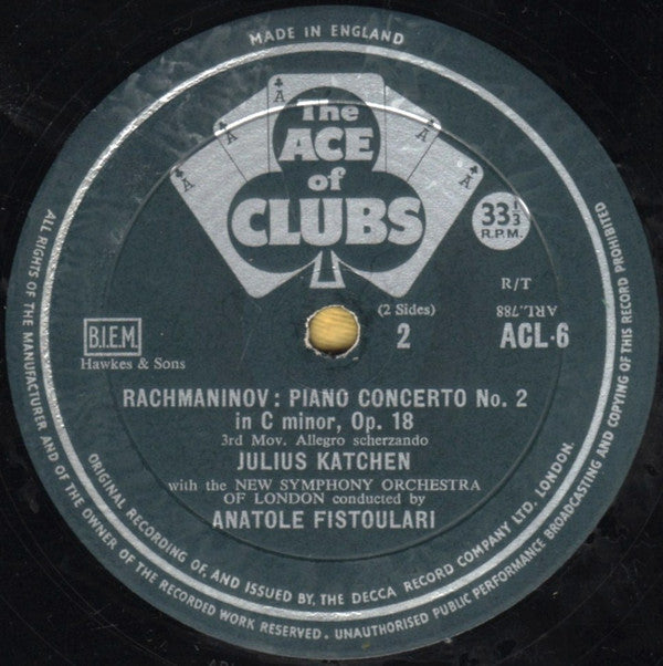Sergei Vasilyevich Rachmaninoff - Julius Katchen, The New Symphony Orchestra Of London, Anatole Fistoulari : Second Piano Concerto (LP, Mono)