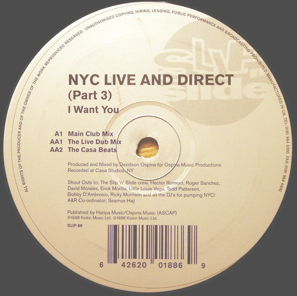 NYC Live & Direct : Part 3 - I Want You (12")