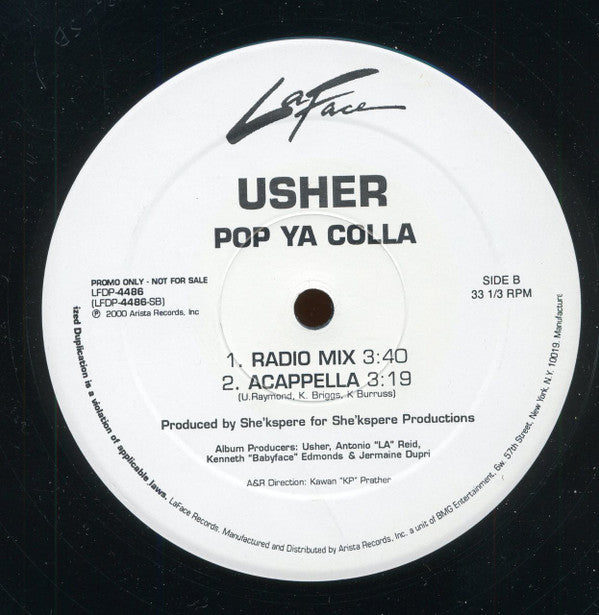 Usher : Pop Ya Colla (12", Single, Promo)