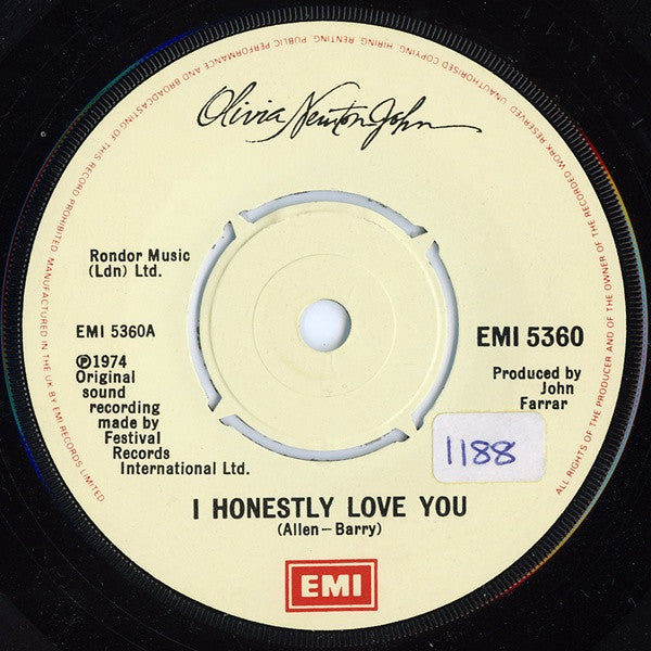 Olivia Newton-John : I Honestly Love You (7", RE)
