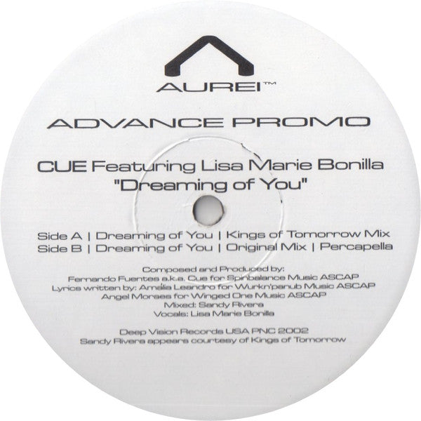 Cue (3) Featuring Lisa Marie Bonilla : Dreaming Of You (12", Advance, Promo)