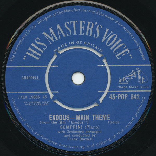 Alberto Semprini : Exodus - Main Theme (7")