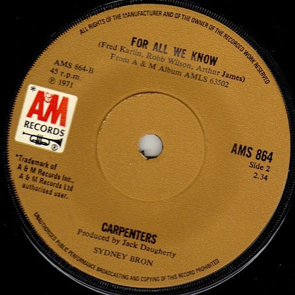 Carpenters : Superstar (7", Single, Sol)