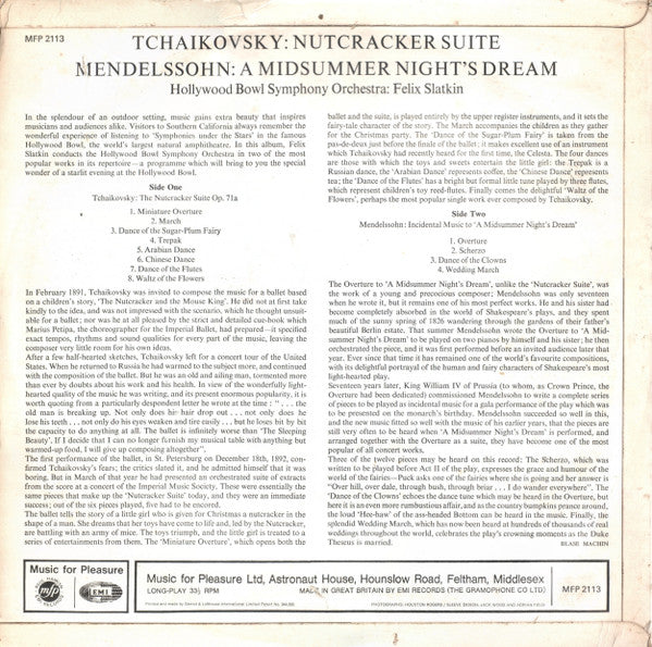 Pyotr Ilyich Tchaikovsky / Felix Mendelssohn-Bartholdy - The Hollywood Bowl Symphony Orchestra, Felix Slatkin : The Nutcracker Suite / A Midsummer Night's Dream (LP)