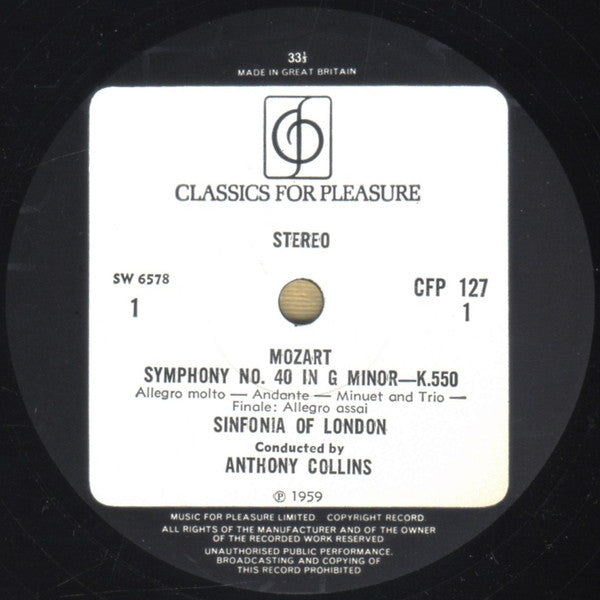 Wolfgang Amadeus Mozart - Sinfonia Of London, Anthony Collins (2) : Symphonies 40 And 41 (LP)