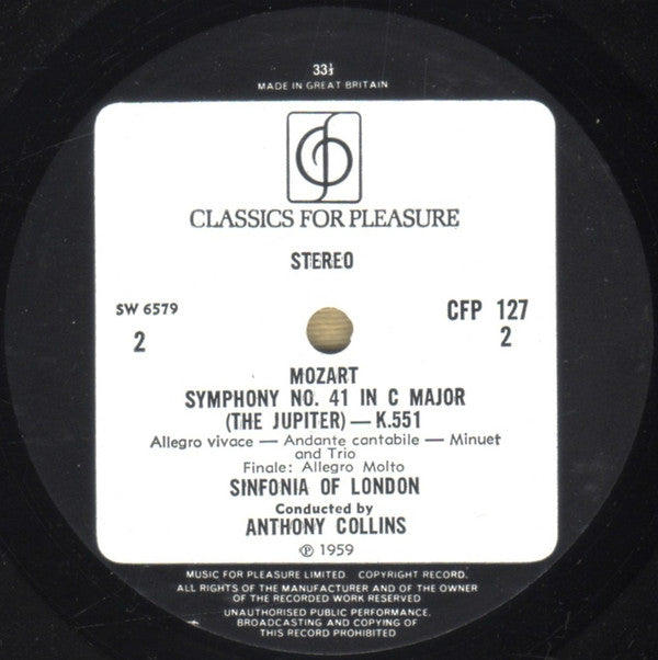 Wolfgang Amadeus Mozart - Sinfonia Of London, Anthony Collins (2) : Symphonies 40 And 41 (LP)