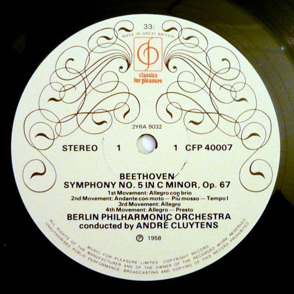 Ludwig van Beethoven, André Cluytens Conducts Berliner Philharmoniker : Symphony No. 5 In C Minor, Symphony No. 8 In F (LP)