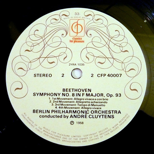 Ludwig van Beethoven, André Cluytens Conducts Berliner Philharmoniker : Symphony No. 5 In C Minor, Symphony No. 8 In F (LP)