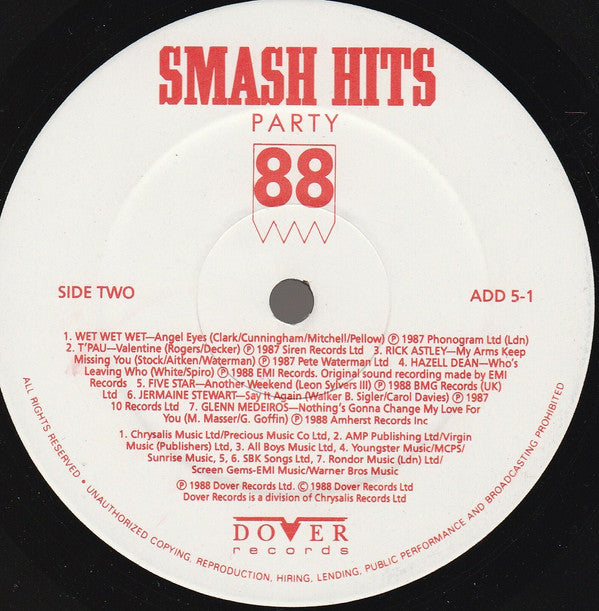 Various : Smash Hits Party 88 (2xLP, Album, Comp)