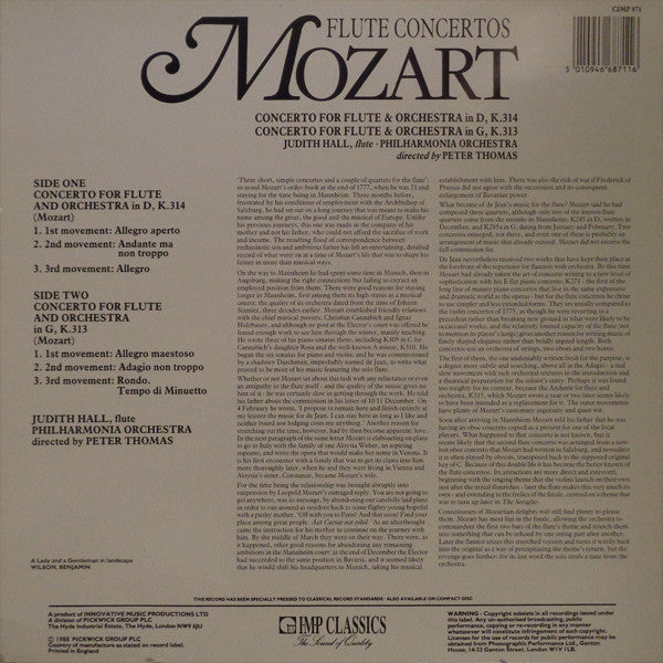 Wolfgang Amadeus Mozart - Judith Hall, Philharmonia Orchestra Directed By Peter Thomas (10) : Flute Concertos (LP)