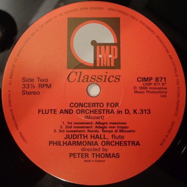 Wolfgang Amadeus Mozart - Judith Hall, Philharmonia Orchestra Directed By Peter Thomas (10) : Flute Concertos (LP)