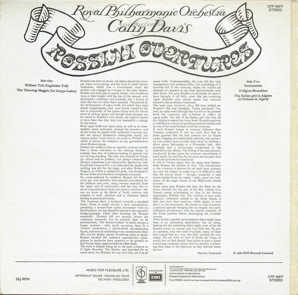 Royal Philharmonic Orchestra, Sir Colin Davis : Rossini Overtures (LP, Album, RE)