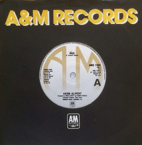 Herb Alpert : Rise (7", Single)