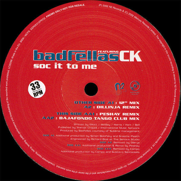 Badfellas Featuring Clive King : Soc It To Me (12", Promo)
