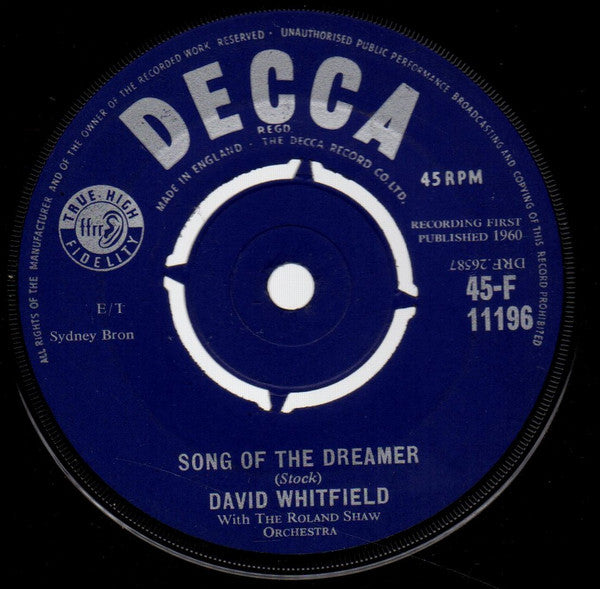 David Whitfield : Song Of The Dreamer (7", Single)