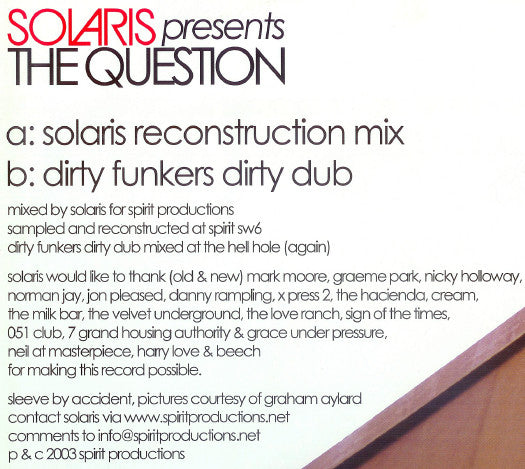 Solaris : The Question (12")