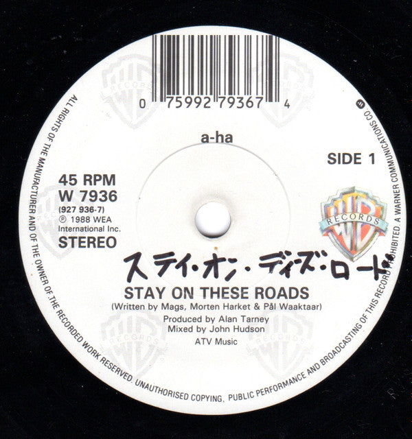 a-ha : Stay On These Roads (7", Single)
