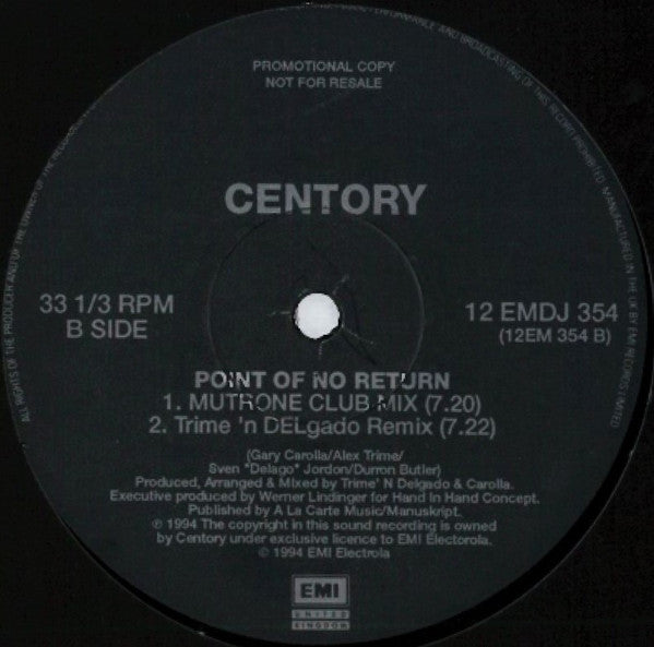 Centory : Point Of No Return (12", Promo)
