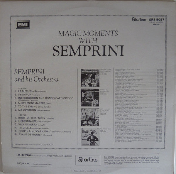 Alberto Semprini : Magic Moments With Semprini (LP, RE, RP)