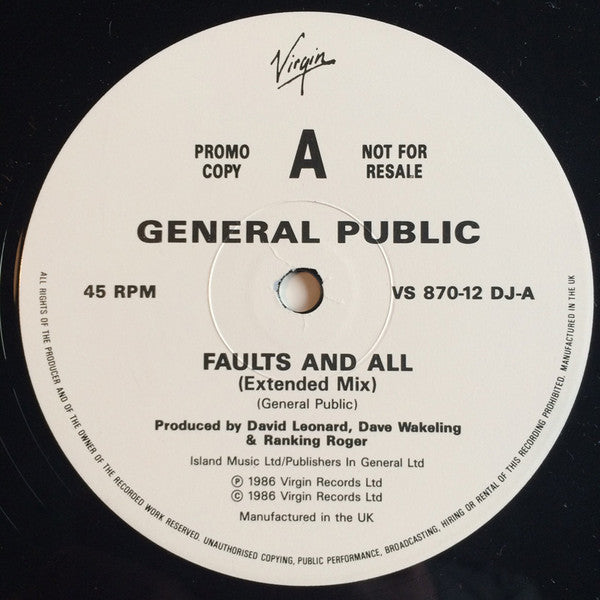 General Public : Faults And All (12", Promo)