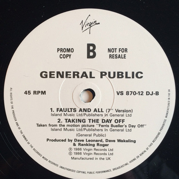 General Public : Faults And All (12", Promo)