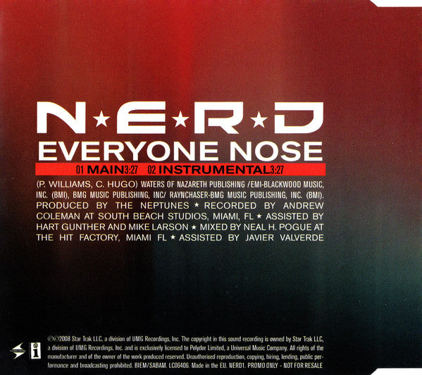 N*E*R*D : Everyone Nose (All The Girls Standing In The Line For The Bathroom) (CD, Single, Promo)