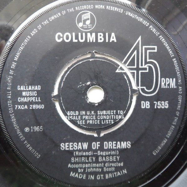 Shirley Bassey : No Regrets (Non Je Ne Regrette Rien) (7", Single)
