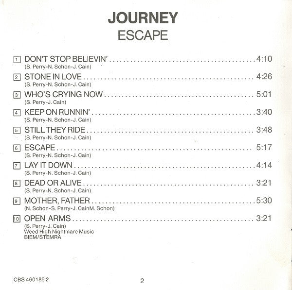 Journey : Escape (CD, Album, RE)