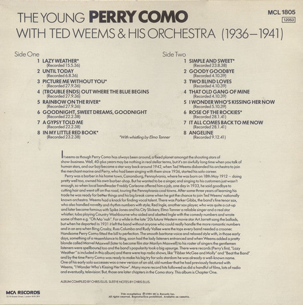 Perry Como With Ted Weems And His Orchestra : The Young Perry Como (LP, Comp)