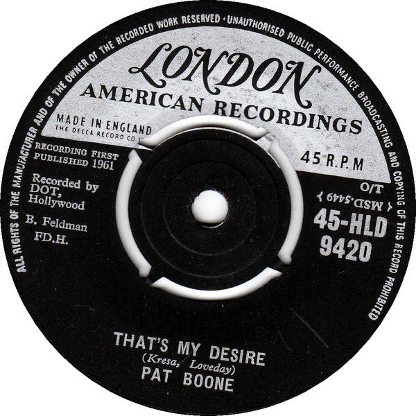Pat Boone : Big Cold Wind / That's My Desire (7", Single)